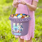 Personalizada Cute Cartoon Rabbit Initial Easter Plaid Basket with Ruffles and Name Egg Hunting Party Easter Gift for Kids