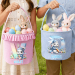 Personalizada Cute Cartoon Rabbit Initial Easter Plaid Basket with Ruffles and Name Egg Hunting Party Easter Gift for Kids