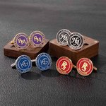 Personalised Multi-color Monogram Initial A Pair of Cufflinks Engraving Wood Box Wedding Anniversary Gift for Men