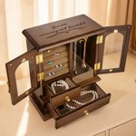 Personalised Multi-Compartment Retro Bookcase Design Wooden Armoire Jewellery Box with Name and Initial Birthday Valentine's Day Wedding Gift for Women