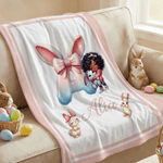 Personalized Cartoon Black Girl Soft Throw Blanket with Name Home Decor Easter Birthday Gift for Girls