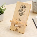 Personalised Birth Flower Portable Detachable Bamboo Phone Stand Ipad Holder with Name Desk Organizer Daily Use Birthday Gift for Women