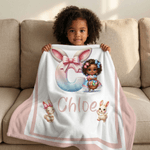 Personalized Cartoon Black Girl Soft Throw Blanket with Name Home Decor Easter Birthday Gift for Girls