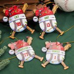 Ornement de Noël personnalisé en forme de chapeau de père Noël avec nom, numéro et année Décoration de l'arbre de Noël pour les amateurs de baseball 5