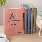 Personalised Logo PU Leather Binder Notebook with Name Slogan and Year Birthday Anniversary Gift for Friend Woman