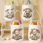 Personalized Cute Rabbit Flower Bunny Ears Easter Basket with Name Easter Day Eggs Hunting Party Gift for Kids