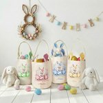 Personalized Floral Easter Eggs Cute Bow Bunny Reusable Easter Basket with Name and Bunny Ears Happy Easter Gift for Kids