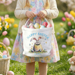 Personalisierte glückliche Ostern Hase Design große Kapazität Leinwand Osterkorb mit Namen und Text Ostereierjagd Party Geschenk für Jungen Mädchen