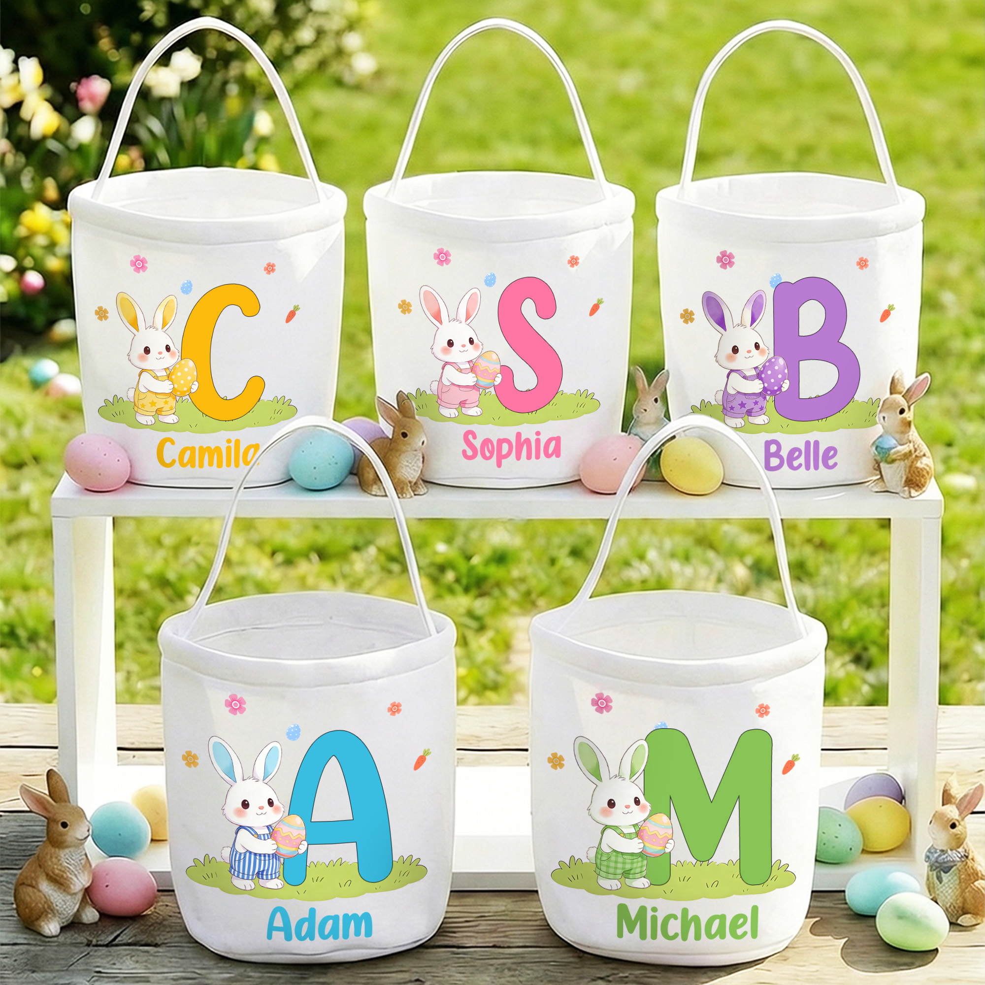 Personalisierte niedliche Osterhase Ei erste große Kapazität Leinwand Osterkorb mit Namen Eier Jagd Party Ostergeschenk für Kinder