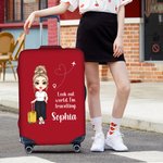 Gepersonaliseerde Cartoon Travel Character Love Airline 18-32 Inches Bagagehoes met Naam Reisaccessoires Verjaardag Vakantie Cadeau voor Vrienden