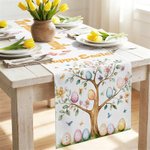 Personalized Watercolor Style Easter Bunny Table Runner and Matching Placemats Set with Family Name Dining Table Decor Easter Gift for Family Friends