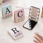 Personalized Birth Flower Butterfly LED Compact Mirror with Name and Initial Wedding Birthday Mother's Day Gift for Women