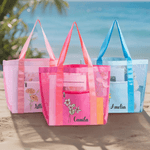 Personalised Birth Flower Beach Mesh Tote Bag with Name Summer Beach Travel Essential Birthday Gift for Women Friends