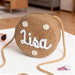 Personalizado Multicolor Lindo Daisy Paja Crossbody Bolsa con Nombre Viaje Playa Navidad Cumpleaños Regalo para Niñas Niños