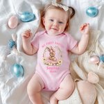 Personalized Cute Bunny Wreath 100% Cotton Baby Bodysuit with Name and Year Easter Party Birthday Gift for Baby