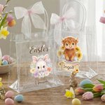 Personalisierte Floral Tiere klar Geschenk Tasche mit Namen und rosa Schleife Band Urlaub behandeln Verpackung Eier Jagd Ostern Party Favors Geschenk für Kinder