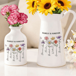 Vase en céramique avec 1 à 8 noms et textes Décoration de la maison Fête des mères Cadeau d'anniversaire pour femmes