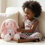 Personalised Easter Black Girl Rabbit Ears Bow Initial Soft Bunny Plush Stuffed Toy with Name First Easter Gift for Newborns Kids