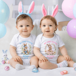 Personalized Cute Bunny Wreath 100% Cotton Baby Bodysuit with Name and Year Easter Party Birthday Gift for Baby