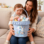 Personalizada Cute Cartoon Rabbit Initial Easter Plaid Basket with Ruffles and Name Egg Hunting Party Easter Gift for Kids