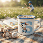 Personalized Cartoon Sports Rabbit Initial 12 oz Colored Rim Enamel Mug with Name Easter Party Gift for Boys Girls