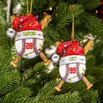 Ornement de Noël personnalisé en forme de chapeau de père Noël avec nom, numéro et année Décoration de l'arbre de Noël pour les amateurs de baseball 1