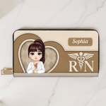 Personalized Vintage Cartoon Nurse Doctor Character PU Leather Hand Wallet with Name and Text Birthday Appreciation Gift for Medical Staff