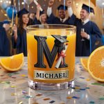 Personalized Graduation Cap Initial 10 oz Whiskey Glass with Name Birthday Graduation Gift for Graduates Whiskey Lovers