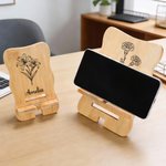Personalised Birth Flower Portable Detachable Bamboo Phone Stand Ipad Holder with Name Desk Organizer Daily Use Birthday Gift for Women