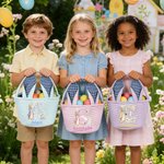 Personalisierter gestreifter Hasenohren Osterkorb mit Peter Hase und Namen Ostereiersuche Ostern Geschenk für Kinder