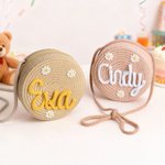 Personalizado Multicolor Lindo Daisy Paja Crossbody Bolsa con Nombre Viaje Playa Navidad Cumpleaños Regalo para Niñas Niños