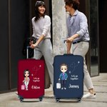 Gepersonaliseerde Cartoon Travel Character Love Airline 18-32 Inches Bagagehoes met Naam Reisaccessoires Verjaardag Vakantie Cadeau voor Vrienden