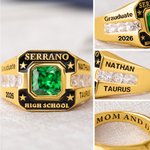 Gepersonaliseerde High School College Klasse Ring met geboortesteen en gegraveerde tekst Afstuderen Verjaardag Gift voor afgestudeerden