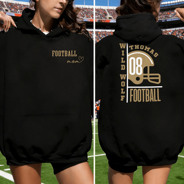 Personalized Football Helmet Stick Adult T-shirt Sweatshirt Hoodie with Name and Number Cheer Accessories Birthday Team Gift for Football Mom Dad