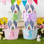 Personalisierte niedliche Kaninchen Ostereier Ohren Streifen Osterkorb mit Namen und Initialen Ostern Party Gunst Eier jagen Geschenk für Kinder