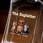 Decanter per whisky personalizzato The Dogfather 3D Cartoon con nome e 1-4 cani Regalo di compleanno e anniversario per gli amanti del liquore
