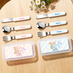 Ensemble de couverts 3 pièces en acier inoxydable avec nom et étui Cadeau d'anniversaire de rentrée scolaire pour garçons et filles