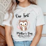 Maglietta personalizzata per la festa della mamma con gufo e tutina per bebè Mamma e bebè con nome, regalo per la neomamma.