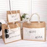 Personalised First Mom Now Grandma Jute Tote Bag with Front Pocket Travel Essentials Birthday Gift for Women