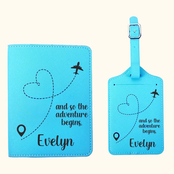 Personalised Airplane Heart Route Leather Passport Holder Luggage Tag Set with Name Travel Accessories Gift for Travel Lover