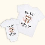 Maglietta personalizzata per la festa della mamma con gufo e tutina per bebè Mamma e bebè con nome, regalo per la neomamma.