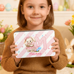 Personalised Cute Easter Bunny Food-Grade Metal Biscuit Tin Box with Initial and Name Easter Party Birthday Gift for Kids
