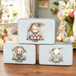Boîte à biscuits en métal avec nom pour le lapin de Pâques personnalisé Cadeau de Pâques pour les enfants, la famille et les amis