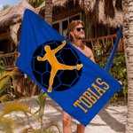 Personlig snabb tork stor strandhandduk sportspelare silhuett med namn och nummer perfekt sommarpresent för handbollsfans