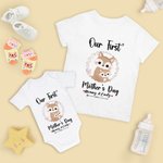 Maglietta personalizzata con design a volpe in cotone al 100% e tutina per neonato abbinata: il nostro primo regalo per la festa della mamma per il neonato e la mamma.