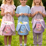 Personalized Cute Rabbit Corduroy Plush Bunny Ears Easter Basket with Name and Initial Happy Easter Egg Hunting Gift for Kids