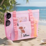 Personalizzato nascita fiore spiaggia Mesh Tote Bag con nome Estate spiaggia viaggio essenziale regalo di compleanno per le donne amici