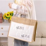 Personalised First Mom Now Grandma Jute Tote Bag with Front Pocket Travel Essentials Birthday Gift for Women