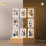 Personalized Poker Photos Seven Colors Initial LED Night Light with Text and Wooden Base Room Decor Valentine's Day Gift for Couple