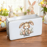 Personalisierte niedlichen Osterhasen Lebensmittelqualität Metall Keksdose mit Namen Ostern Tag Geschenk für Kinder Familie Freunde
